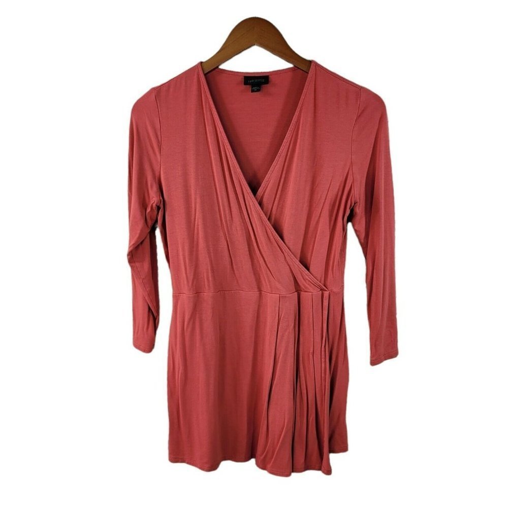 J Jill Wearever Size XS Travel Knit Tunic Top Shirt long sleeve Wrap pink